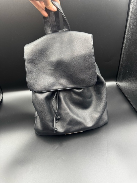 Victoria’s Secret Black Faux Leather Drawstring Backpack Minimal Logo main image 5